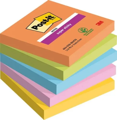 Post-it, POST-IT Super Sticky Boost 76x76mm 654-5SS-BOOS 5-farbig 5x90 Blatt