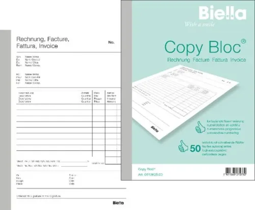 Biella, BIELLA Rechnung COPY-BLOC D/F A6 513625.00 selbstdurchschreib. 50x2 Blatt