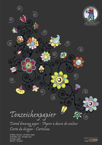 Ursus, URSUS Tonzeichenpapier-Block A4 2134690SE 130g, schwarz 20 Blatt