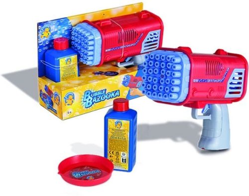 Bubble Bazooka mit Flüssigkeitsschale und 250 ml Seifenblasenflüssigkeit