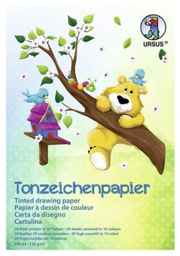 Ursus, URSUS Tonzeichenpapier A4 2134699 130g. 10 Farben ass. 20 Blatt