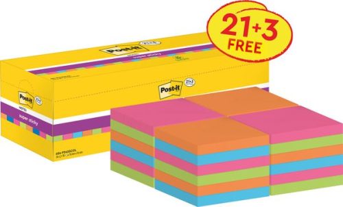 Post-it, POST-IT Super Sticky Notes 76x76mm 654SE24 24 Farben 24 x 90 Blatt