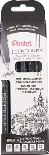 Pentel, PENTEL Fineliner Pigment 5er Set YS20P-5A POINTLINER schwarz superfine
