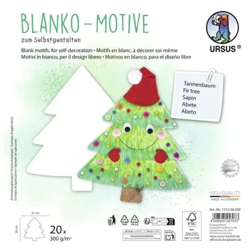 URSUS Kinderbasteln Blanko-Motive Tannenbaum, 20 Blatt
