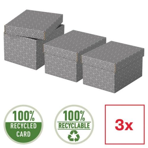 Esselte, Esselte Home Aufbewahrungs- und Geschenkbox 628281 Klein 100% Recycelter Karton Grau 200 x 255 x 150 mm 3 Stück