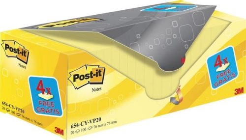Post-it, POST-IT Block Sparbox 76x76mm 654-VP20 gelb/100 Blatt 20 St&uuml;ck