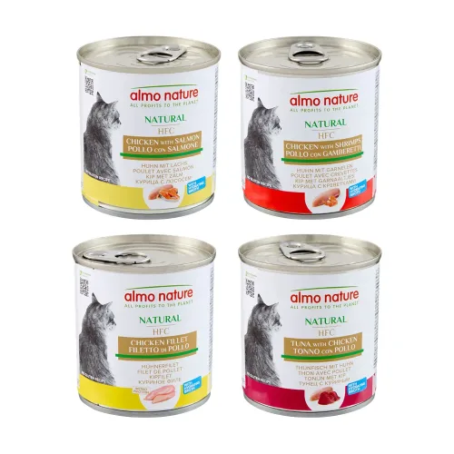 Almo Nature HFC, Sparpaket Almo Nature HFC Natural 12 x 280 g - Mixpaket 2 (Huhn & Lachs, Huhn & Garnelen)