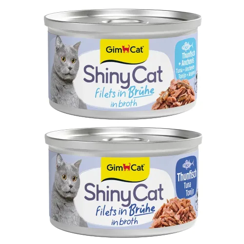Gimcat, Sparpaket GimCat ShinyCat Filet in Brühe 12 x 70 g - Thunfisch & Anchovis