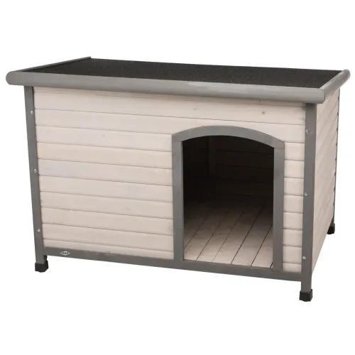 Trixie Natura, Spar-Komplettset: Trixie Natura Flachdach-Hundehütte Classic mit Isolierung - Grösse L: B 116 x T 79 x H 82 cm, grau