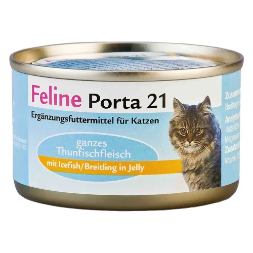 Feline Porta 21 Katzenfutter Sparpaket 12 x 90 g - Thunfisch mit Seetang