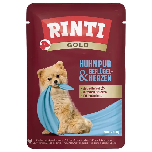 Rinti, Rinti Huhn Pur und Geflügelherzen, Nassfutter für Hunde (100g)