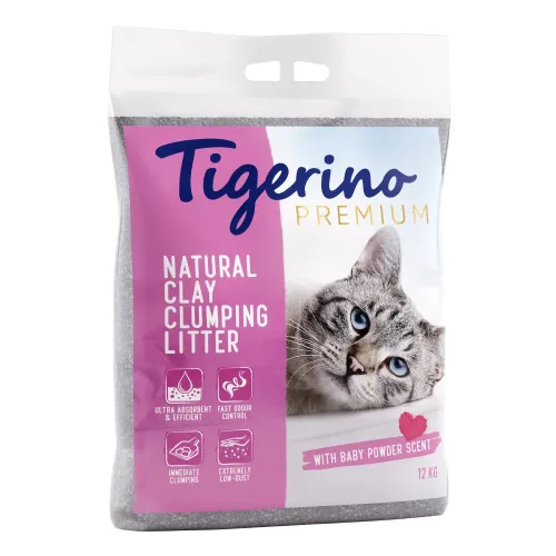 Tigerino, Kombi-Paket: Tigerino Premium Katzenstreu 2 x 12?kg + Wild Freedom Trocken- & Nassfutter - Babypuderduft + Wide Country - Huhn pur - 200 g Nassfutter