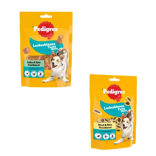 Sparpaket Pedigree Leckerbissen: Kau-Happen Huhn & Ente & Mini-Happen Käse & Rind - 6 x 130 g Kau-Happen & 6 x 140 g Mini-Happen