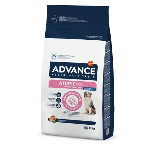 Affinity Advance Veterinary Diets, Advance Veterinary Diets 10 g / 12 kg + passendes Nassfutter 400 g gratis! - Atopic mit Forelle 12 kg + Atopic Medium/Maxi 400 g