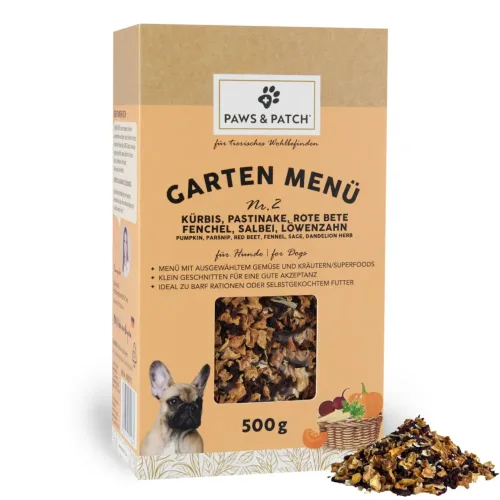 Paws & Patch, Paws & Patch Garten Menü 2 - Kürbis, Pastinake, Rote Bete, Fenchel, Salbei, Löwenzahn - Hundefutter (500g)