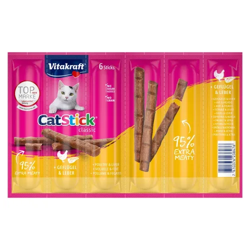 Vitakraft, Vitakraft Cat Katzensnack Snack Geflügel & Leber 6 Stück