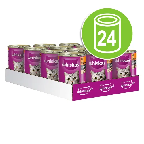 Whiskas 1+ Dosen 24 x 400 g - Mix I: Geflügel in Sauce + Huhn in Gelee