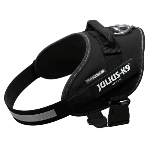 Julius-K9, Sparset! JULIUS-K9 IDC®-Powergeschirr - schwarz + JULIUS-K9® Doppel-Führleine gummiert - Grösse 0 + 220 cm Leine (bis 50 kg)