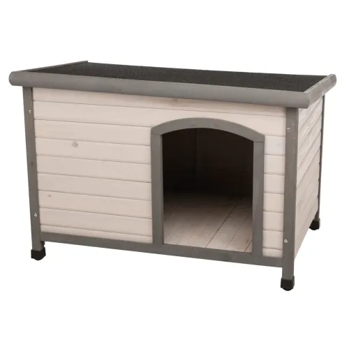 Spar-Komplettset: Trixie Natura Flachdach-Hundehütte Classic mit Isolierung - Grösse L: B 116 x T 79 x H 82 cm, grau
