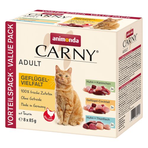Animonda, animonda Carny Nassfutter Katze Adult, Mixpaket Geflügel-Vielfalt 8x85 g