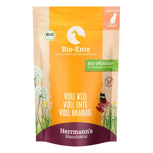 Herrmanns Selection / Bio-Selection 12 x 100 g - Bio-Ente mit Bio-Kartoffeln & Bio-Bananenchips
