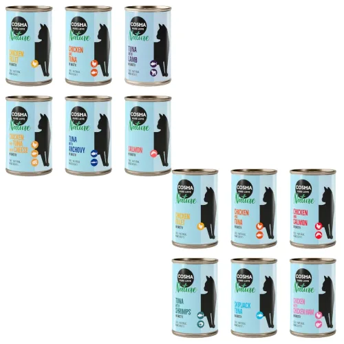 Kombi-Paket: Cosma Nature 12 x 140 g - Mixpaket 1 (6 Sorten) + Mixpaket 2 (6 Sorten)