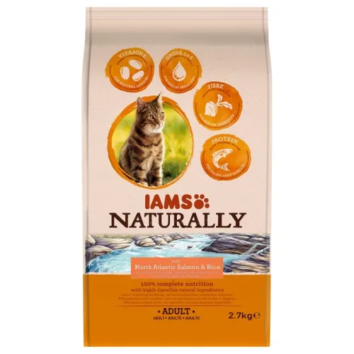 IAMS, Iams Naturally Erwachsene Katze mit nordatlantischem Lachs & Reis