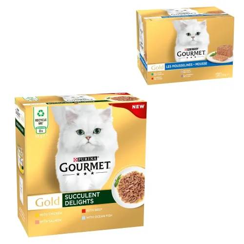 Gourmet, Jumbopack Gourmet Gold Saftig-Feine Streifen 96 x 85 g - Huhn, Meeresfisch, Rind, Lachs