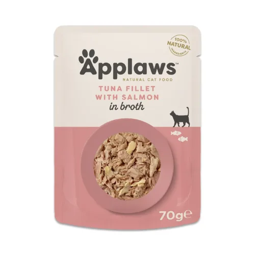 Applaws, Applaws Thunfischfilet mit Lachs in Brühe, Nassfutter für Katzen (70g)