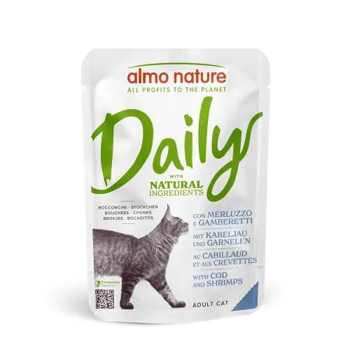 almo nature, Almo Nature Daily mit Kabeljau und Garnelen, Nassfutter für Katzen (70g)