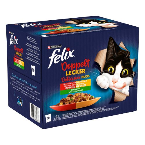 Felix, Felix Doppelt Lecker Nassfutter Katze, Adult, Geschmacksvielfalt mit Gemüse 24x85 g