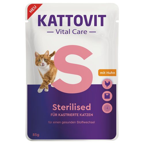 Kattovit, Kattovit Vital Care Sterilised mit Huhn, Nassfutter für Katzen (85g)