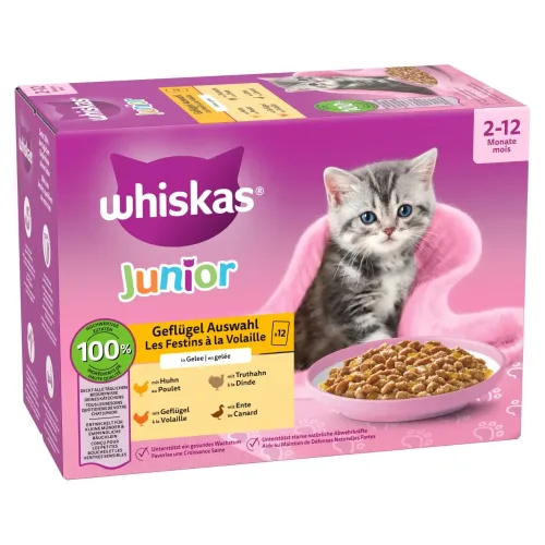whiskas, Whiskas Multipack Junior Geflügel Auswahl in Gelee 12 x 85g