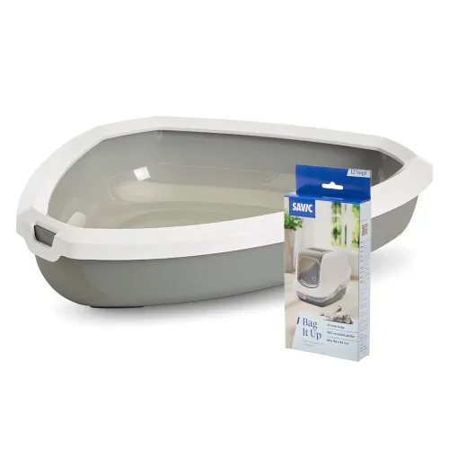 Savic, Savic Rincon Ecktoilette mit Rand - Starterset: Toilette grau/weiss + 12 Bag it up