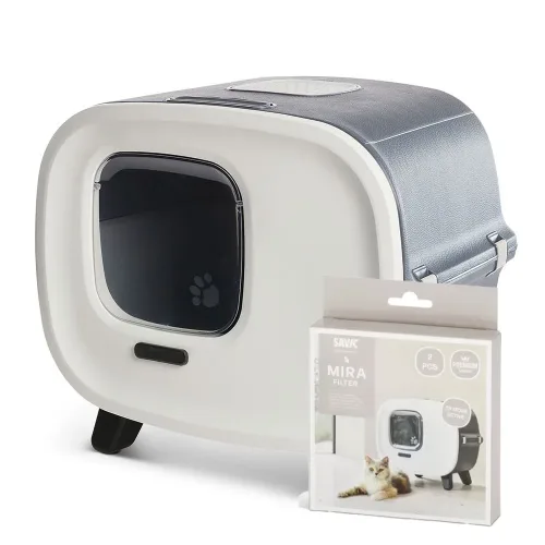 Savic Katzentoilette Mira - Starterset: Toilette anthrazit/weiss + 2 Filter