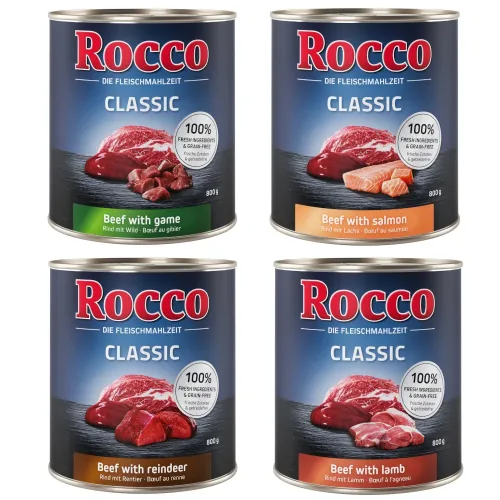Rocco, Sparpaket Rocco Classic 24 x 800 g - Mix: Rind mit Lamm, Wild, Wildschwein & Rentier