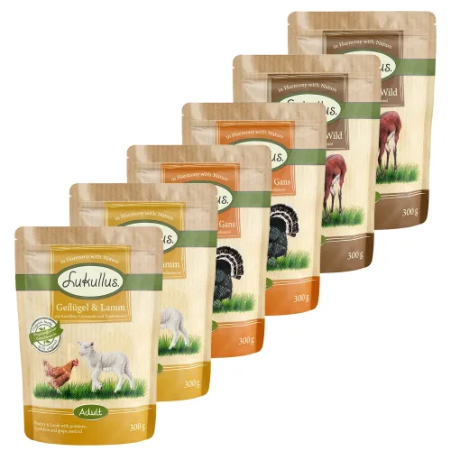 Lukullus, 6 x 300 g Lukullus Naturkost Mix Adult Frischebeutel - Mixpaket Regional (3 Sorten)