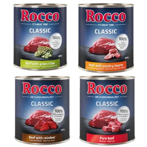 Rocco, Sparpaket Rocco Classic 24 x 800 g - Mix: Rind mit Lamm, Wild, Wildschwein & Rentier