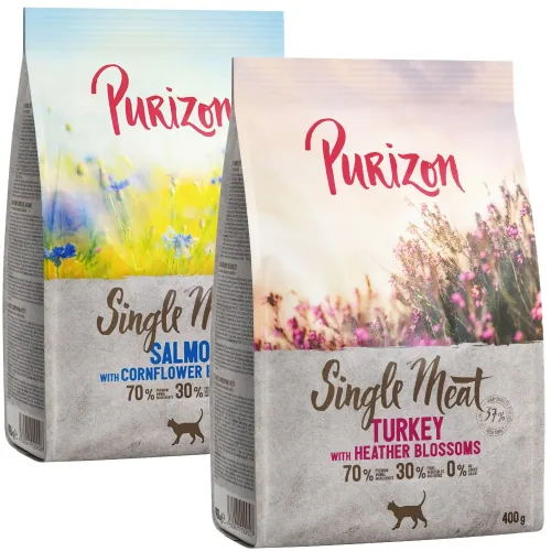 Probiermix Purizon 2 x 400 g - Single Meat Mix: Pute mit Heidekrautblüten + Lachs mit Kornblumenblüten