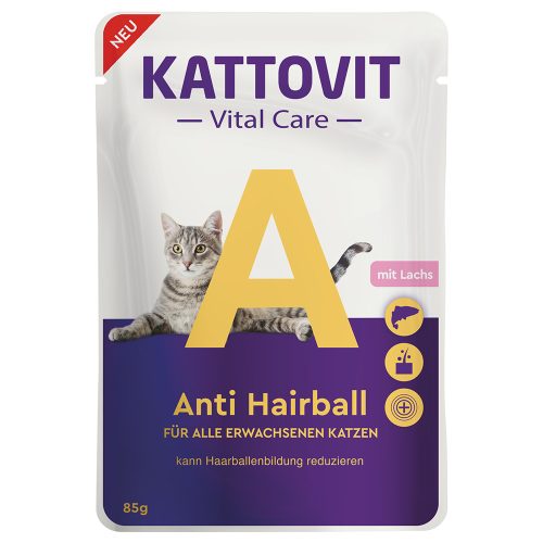 Kattovit, Kattovit Vital Care Anti Hairball mit Lachs, Nassfutter für Katzen (85g)