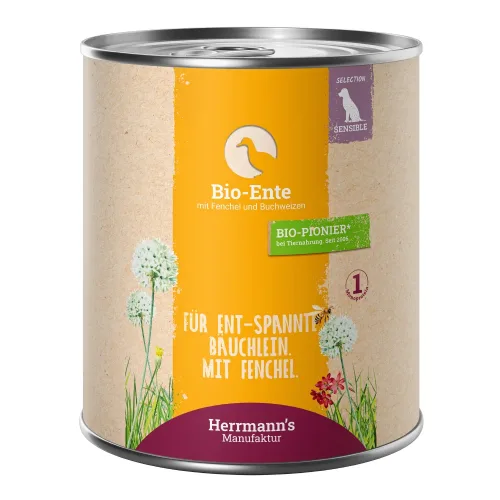Herrmann's Manufaktur, Herrmann's Bio Ente mit Fenchel und Buchweizen, Nassfutter für Hunde (800g)