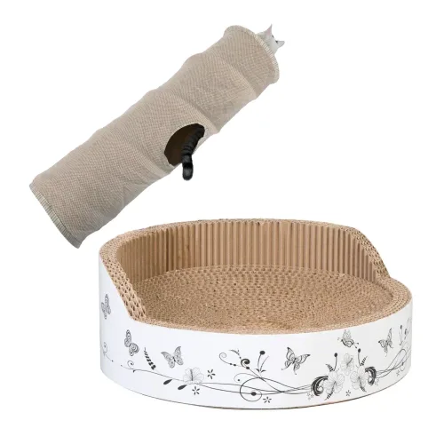 Kombi-Paket: Kratzmöbel Relax + Katzentunnel Natural - Relax: Ø 39 x H 14,5 cm + Natural: L 90 x Ø 25 cm