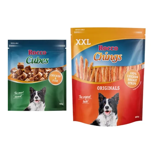Kombi-Paket: Rocco Hundesnacks - Chings XXL Hühnerbrust in Streifen (900 g) + Cubes Huhn (4 x 150 g)