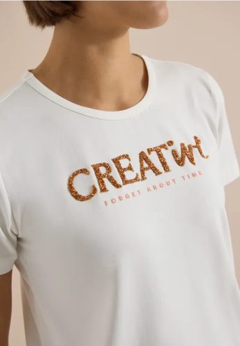cecil, Cecil Print-Shirt Sommershirt mit Rundhals und Glitzer-Wording