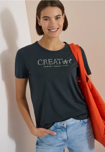 cecil, Cecil Print-Shirt Sommershirt mit Rundhals und Glitzer-Wording