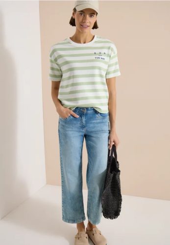 cecil, Cecil Kurzarmshirt Sommershirt mit Streifen und Wording-Detail