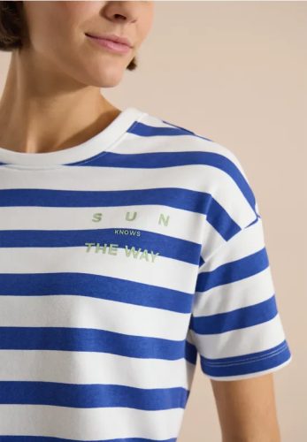 cecil, Cecil Kurzarmshirt Sommershirt mit Streifen und Wording-Detail