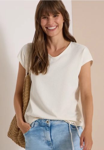 cecil, Cecil T-Shirt Sommershirt mit Waffel-Struktur, Baumwollmix, Kordelzug am Saum