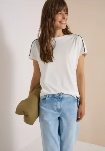T-Shirt mit Boat Neck und Leo-Piping