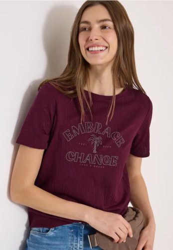 cecil, Cecil Rundhalsshirt Sommershirt im Ausbrenner-Look mit Wording